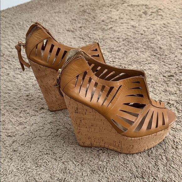 Steve Madden Brown Cutout Wedge Sandals - Picture 3 of 5